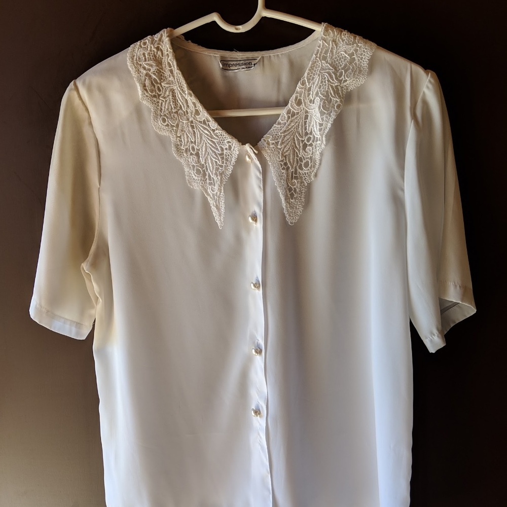 Impressions Vintage White Blouse with Lace.
